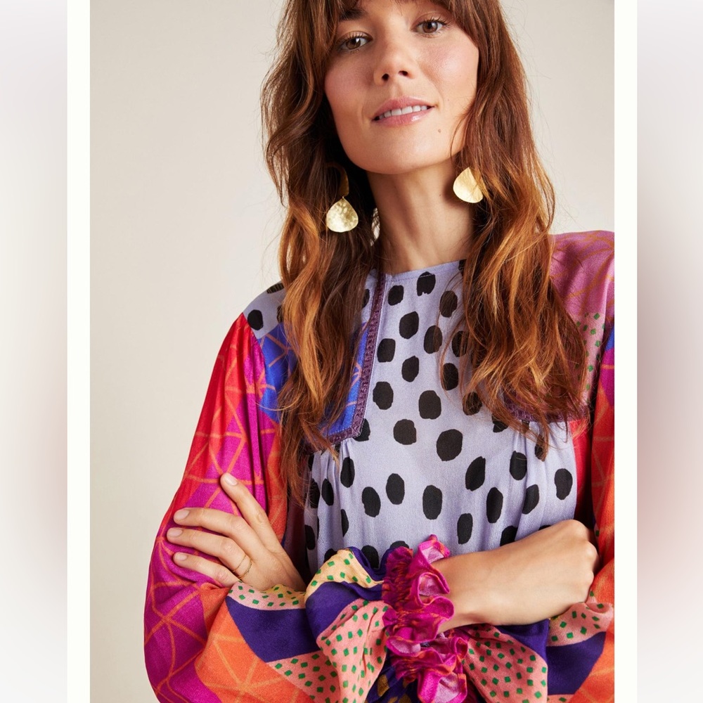 Anthropologie bl^nk Miranda peasant blouse in coral pop
